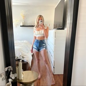 Naked Wardrobe White Ruffle Crop Top. Size US Small.